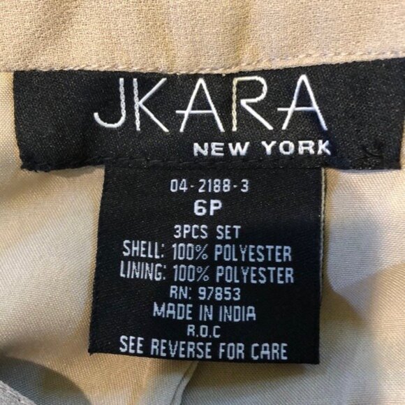 3 pc J Kara Formal Pant Suit Set Beaded Long Sheer Jacket Tank Top Beige 6 P - Picture 7 of 8